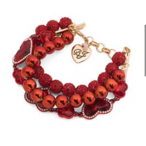 NWT Betsey Johnson PAVE HEART FLEX MULTI LINK BRACELET